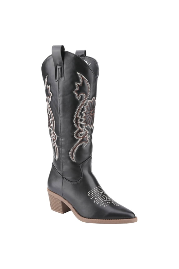 Women's Mid Calf Cowgirl Boots Cowboy Boots Pointed Toe Fashion Slip-On Chunky Heel Embroidery Stitched Western Camel Boot