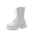 thumbnail image 1 of Women's Mid-Calf Motorcycle Boots Lace-Up Side Zipper Chunky Heel Platform Biker Boots, 1 of 6