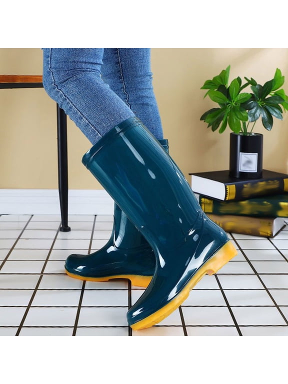 Women’s Mid‑Calf Rain Boots, Glossy PVC Waterproof Rubber Boots, Non‑Slip Thick Sole Rain Shoes for Outdoor Gardening Rainy Daily Wear