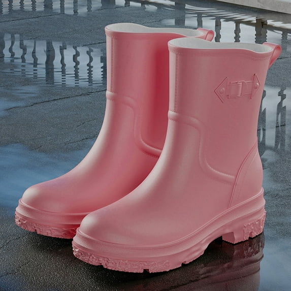 Women's Mid Calf Rain Boots Waterproof Fashion Garden Shoes Anti-slipping Soft Outsole Lightweight Rainboots Comfortable Insole Light Rain Shoes