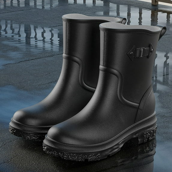 Women's Mid Calf Rain Boots Waterproof Fashion Garden Shoes Anti-slipping Soft Outsole Lightweight Rainboots Comfortable Insole Light Rain Shoes
