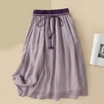 thumbnail image 1 of Women's Mid Calf Skirt Linen Flowy Swing Elastic Waist Boho Summer Skirt Casual Beach Midi Skirts Double Layers A Line Skirt, Purple (Large), 1 of 3