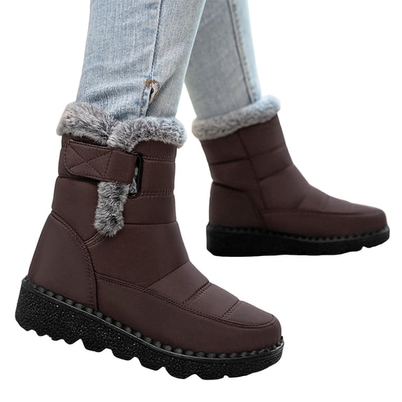 Women's Mid Calf Snow Boots Winter Warm Comfortable Non Slip Platform Boots Outdoor Fleece Lined High Top Work Shoes Brown Size 10