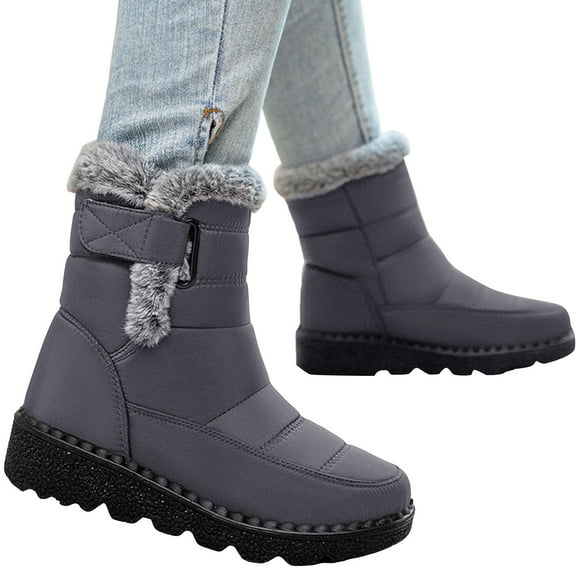 Women's Mid Calf Snow Boots Winter Warm Comfortable Non Slip Platform Boots Outdoor Fleece Lined High Top Work Shoes Gray Size 4.5