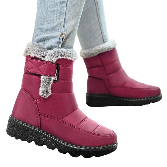 Women's Mid Calf Snow Boots Winter Warm Comfortable Non Slip Platform Boots Outdoor Fleece Lined High Top Work Shoes Red Size 4.5