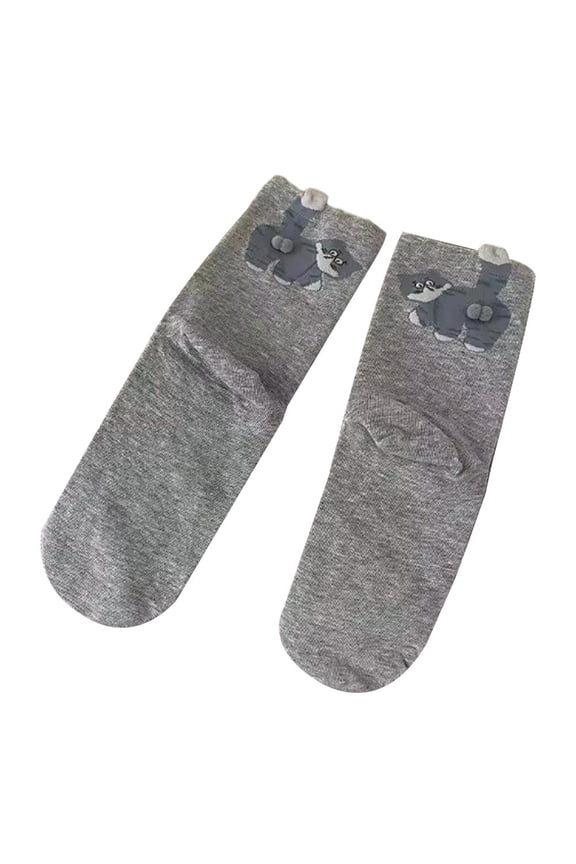 Women's Mid-Calf Socks with 3D Cartoon Cat Design - Polyester, One Size, Black, White, Gray - Machine Washable, Non-Slip, Versatile Style