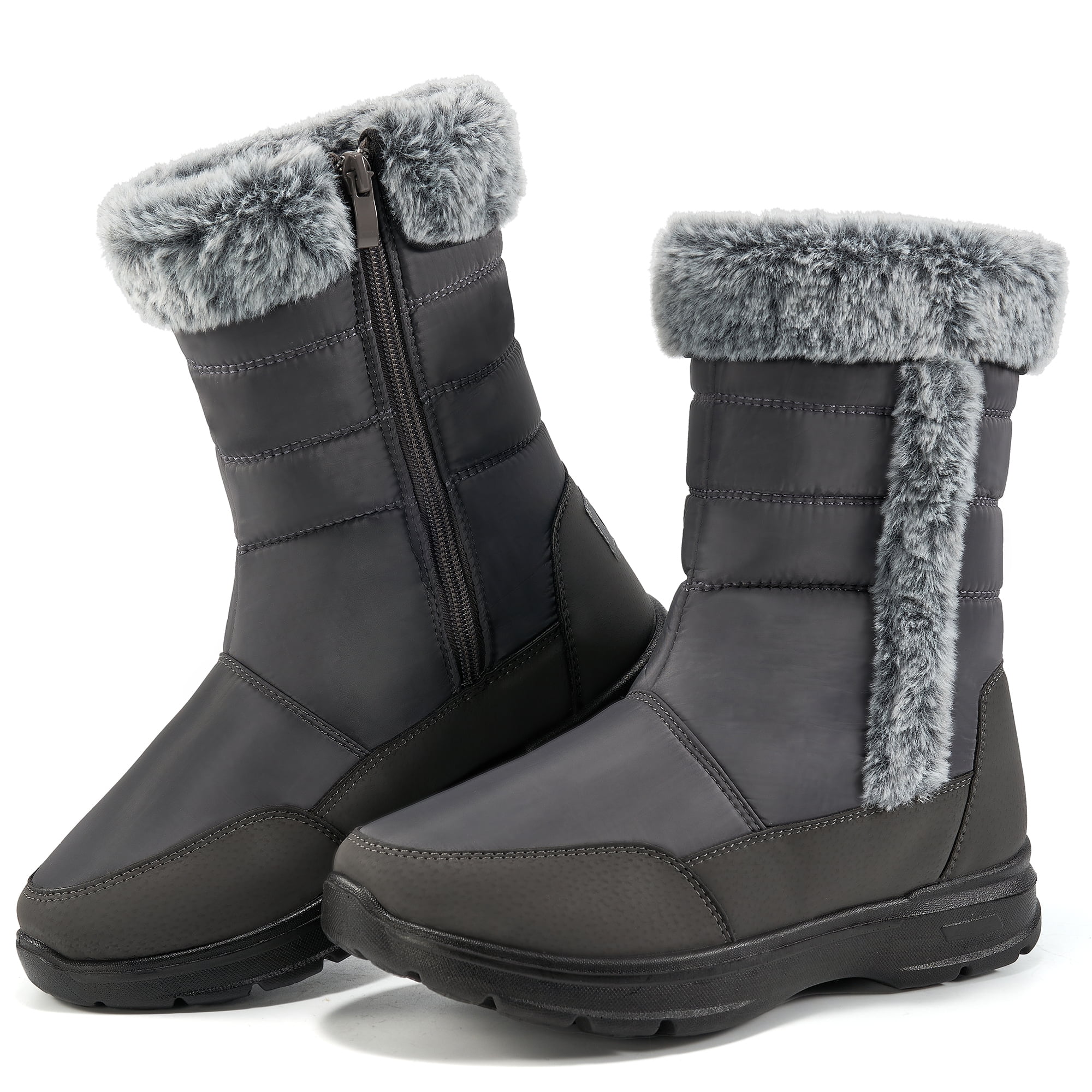 Ecetana Women's Mid Calf Waterproof Winter Snow Boots Warm Faux Fur ...