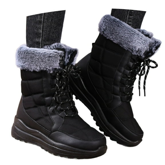 Xiaoxatg Women's Mid Calf Winter Boots -On Outdoor Booties Featuring Thick Comfortable Platform Heel Ideal for Cold Weather Casual Activities 8 Black
