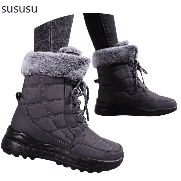 Women's Mid Calf Winter Boots Outdoor Booties With Thick Comfortable Platform Heel Casual Shoes For Cold Weather