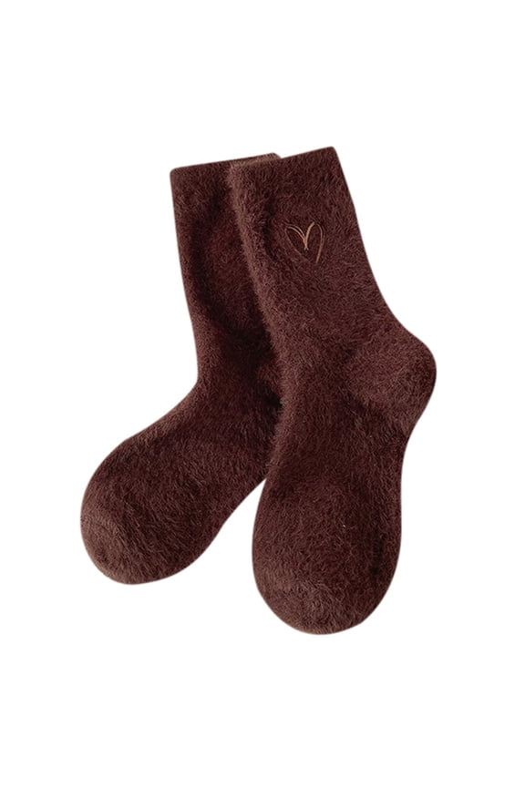 Women's Mid Calf Winter Thermal Socks Velvet Pile Embroidered Design Cozy Home Floor Wear Comfortable Indoor Outdoor Casual