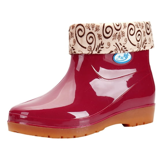 Women's Mid Cut Waterproof Ankle Boots Boot Rain Shoe，Women's Flats Non-slip Round Toe Athletic Shoes Galoshes Rain