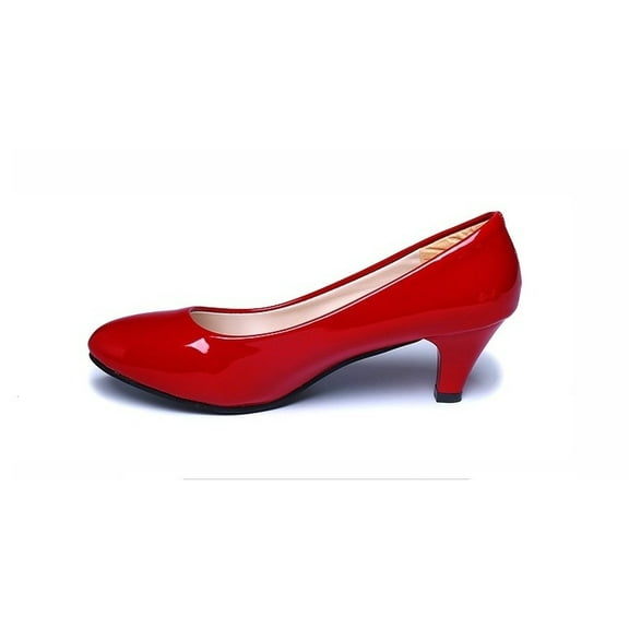 Women’s Mid Heel Pumps, Classic Round Toe Dress Shoes, Comfortable Cone Heels for Office Work, Wedding, Party, Formal Occasions, Matte & Glossy Faux Leather Slip-On Shoes