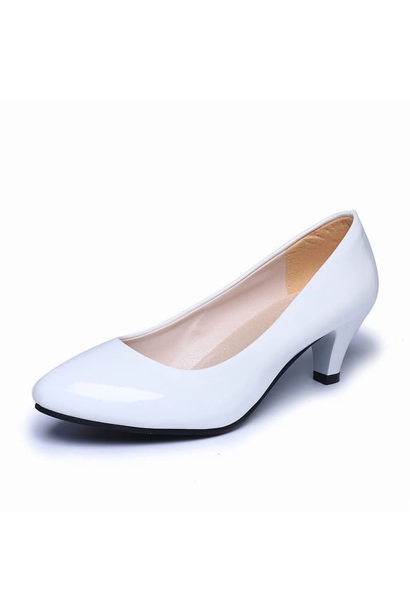 Women’s Mid Heel Pumps, Classic Round Toe Dress Shoes, Comfortable Cone Heels for Office Work, Wedding, Party, Formal Occasions, Matte & Glossy Faux Leather Slip-On Shoes