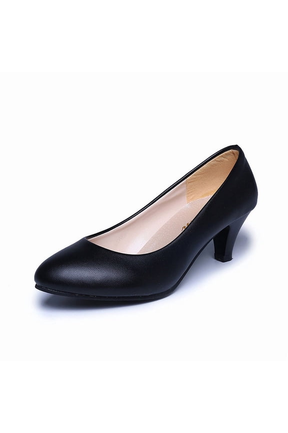 Women’s Mid Heel Pumps, Classic Round Toe Dress Shoes, Comfortable Cone Heels for Office Work, Wedding, Party, Formal Occasions, Matte & Glossy Faux Leather Slip-On Shoes