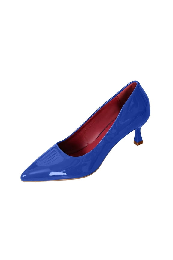 Women's Mid Kitten Heel Pumps Classic Fashion Dress Pumps Simple Heeled Shoes for office Work Size 36-43 Blue