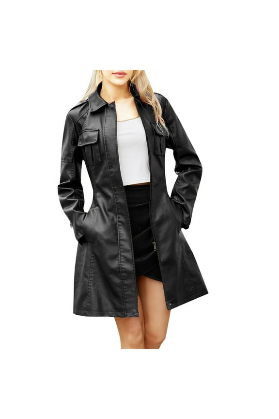 Women's Mid Length British Style Trench Coat Windbreaker Jacket Featuring Detachable Belt and Long Sleeves for Casual Outwear