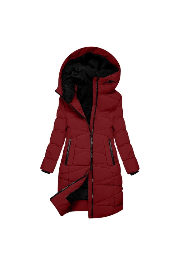 Women's Mid Length Down Coat Hooded Lined For Warmth & Comfort Womens Jacket Fashion Jacket with Zipper Women Coats Women Women plus Utility Jacket Okay Jacket Woman Utility Coat Tent Camping Olive