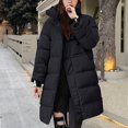 thumbnail image 1 of Women's Mid-Length Down Cotton Jacket, Knee-Length Thickened Winter Coat with Hood and Pockets,Warm Parka Style Outerwear,Fashion Longline Puffer Coat for Women,Trendy Oversized Winter Jacket Black L, 1 of 5
