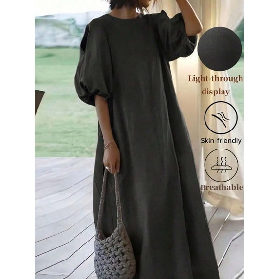 Women's Mid-Length Dress – Round Neck, Elegant Summer Style