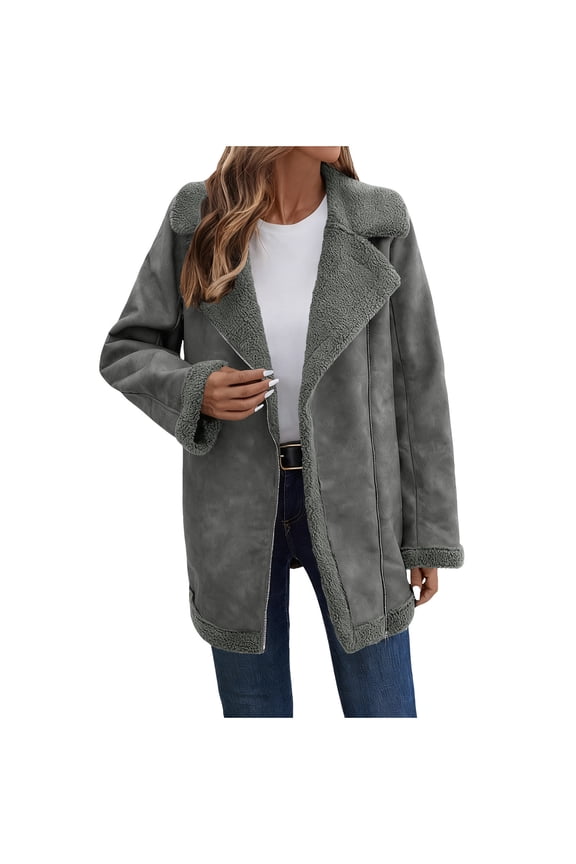 Women's Mid-Length Faux Fur Teddy Coat - Plush Fleece Open Front Lapel Overcoat, Warm Ethical Luxury Winter Cardigan with Side Pockets