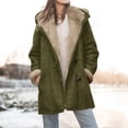 thumbnail image 1 of Women's Mid-Length Fleece Jacket, Plush Lined Hooded Coat, Unique Cone Button Design, Casual Winter Outerwear, Cold Weather Layer JN L, 1 of 7
