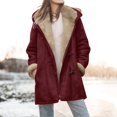 thumbnail image 1 of Women's Mid-Length Fleece Jacket, Plush Lined Hooded Coat, Unique Cone Button Design, Casual Winter Outerwear, Cold Weather Layer Wine XXL, 1 of 7