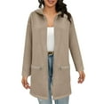 thumbnail image 1 of Women's Mid-Length Full Zip Hoodie with Zippered Pockets, Oversized Solid Color Fleece Sweatshirt for Cold Weather Protection, Lounge Comfort, Daily Wear and Outdoor Activities Khaki XL, 1 of 8