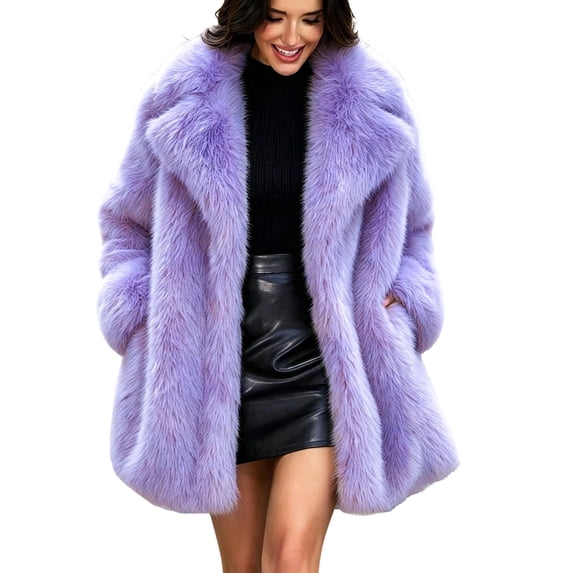 Tick Jacket Women's Mid-Length Fuzzy Coat Open Front Notch Lapel Long Sleeve Thick ...