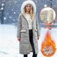 thumbnail image 1 of Women's Mid-Length Hooded Cotton Coat, Faux Fur Trim Parka, Long Sleeve Quilted Jacket, Casual Streetwear Coat, Drawstring Waist Puffer Coat, Cold Weather Outerwear Silver, 1 of 6