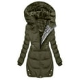 thumbnail image 1 of Women's Mid-Length Hooded Cotton Jacket, Fleece Lined Thickened Winter Coat with Full Zip, Warm Quilted Outerwear, Knee-Length Puffer Style Parka for Women, Comfortable Casual Long Coat Mint Green M, 1 of 6