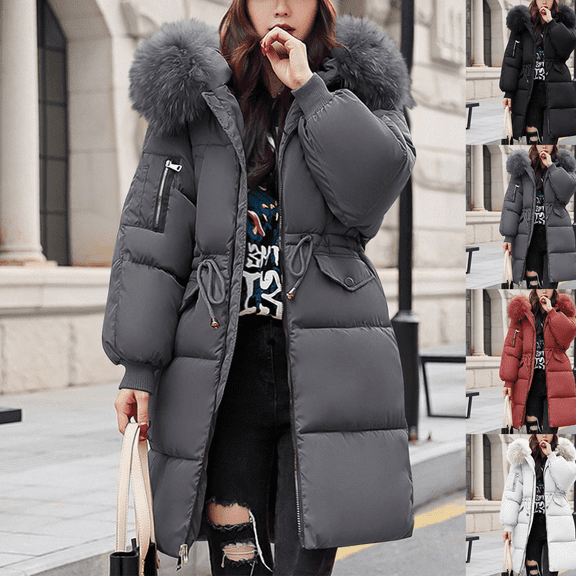 Women's Mid-Length Hooded Parka with Detachable Faux Fur Trim Waterproof Insulated Winter Coat Thermal Warm Jacket for Casual Outdoor