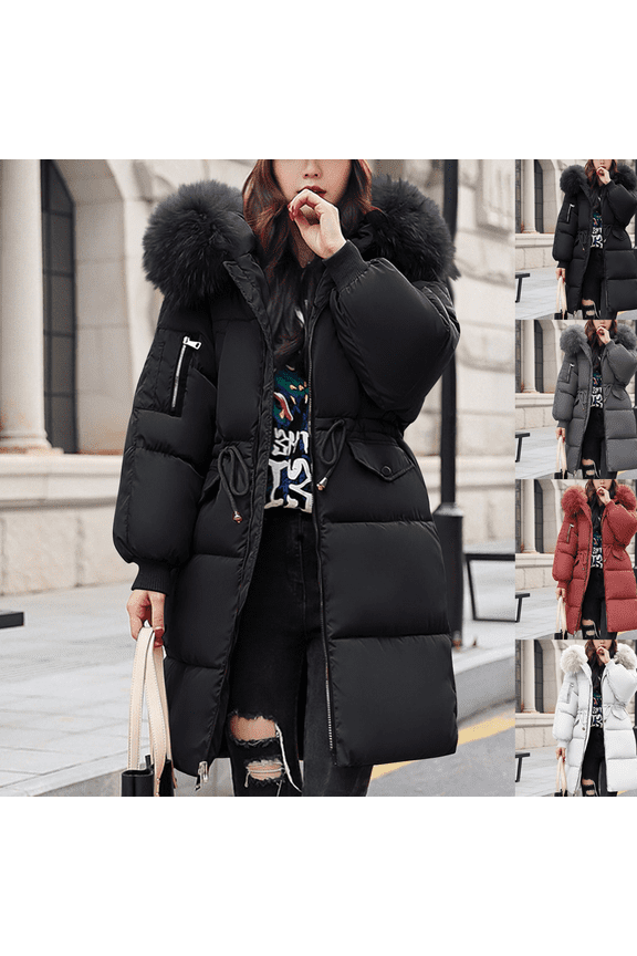 Women's Mid-Length Hooded Parka with Detachable Faux Fur Trim Waterproof Insulated Winter Coat Thermal Warm Jacket for Casual Outdoor