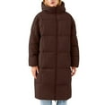 thumbnail image 1 of Women's Mid-Length Hooded Puffer Coat, Thickened Plus Size Jacket, Winter Casual Outerwear, Warm Quilted Parka, Solid Color Cotton Coat, Everyday Winter Coat Coffee XXL, 1 of 5