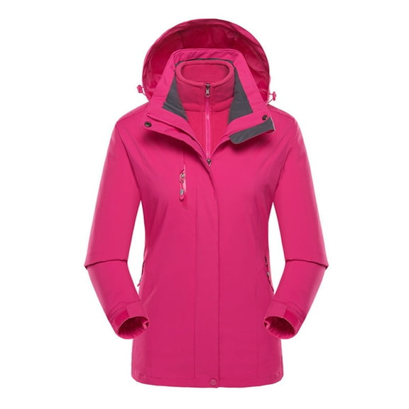 Women's Mid - Length Hooded Rain Jacket - Waterproof, Windproof, Fleece - Lined Outdoor Coat with Multiple Pockets, Adjustable Hood & Zipper, Ideal for Hiking, Travel, Daily Wear
