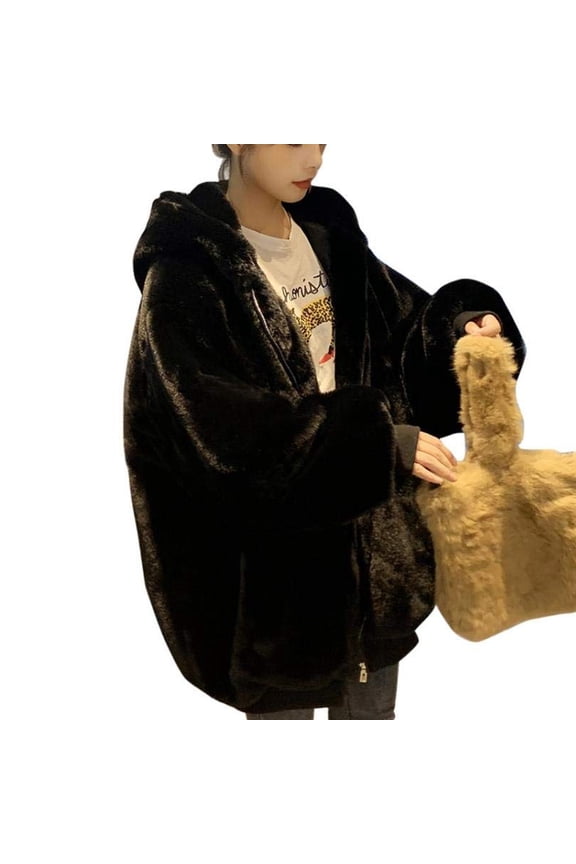 Women's Mid-Length Jacket Winter Warm Hooded Outerwear Soft Imitated Loose Fit Cozy Fashion Coat For Cold Weather