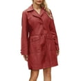 thumbnail image 1 of Women's Mid-Length Leather Trench Coat, Long Sleeve Faux Leather Jacket, Classic Faux Leather Coat, Casual Outerwear, Office Wear Coat Wine XXL, 1 of 3