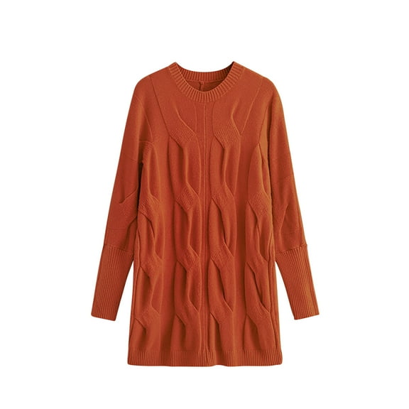Women's Mid Length Long Sleeve Round Neck Sweaters Solid Color Elegant Fashion Knitted Pullover Jumper Red,Free Size
