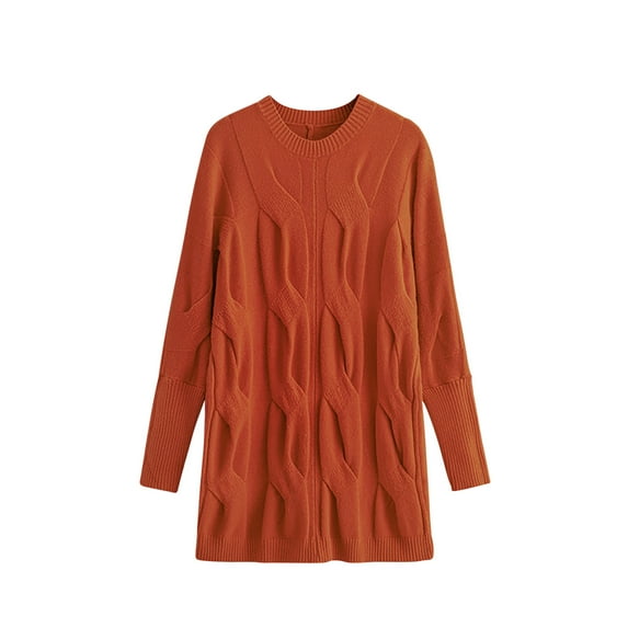 Women's Mid Length Long Sleeve Round Neck Sweaters Solid Color Elegant Fashion Knitted Pullover Jumper Red,Free Size