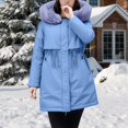 thumbnail image 1 of Women's Mid-Length Parka, Belted Waist Faux Fur Collar Jacket, Thickened Fleece Lined Winter Coat, Casual Winter Outerwear, Plus Size Winter Jacket Blue XL, 1 of 8