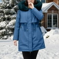 thumbnail image 1 of Women's Mid-Length Parka, Belted Waist Faux Fur Collar Jacket, Thickened Fleece Lined Winter Coat, Casual Winter Outerwear, Plus Size Winter Jacket Dark Blue L, 1 of 8