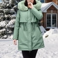 thumbnail image 1 of Women's Mid-Length Parka, Belted Waist Faux Fur Collar Jacket, Thickened Fleece Lined Winter Coat, Casual Winter Outerwear, Plus Size Winter Jacket Green XL, 1 of 8