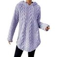 thumbnail image 1 of Women's Mid-Length Plush Fleece Drawstring Hooded Sweater, Oversized Soft Pullover with Long Sleeves, Thermal Comfort Wear for Autumn Winter Casual Outfits and Daily Lounge Light Violet XL, 1 of 8