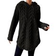 thumbnail image 1 of Women's Mid-Length Plush Fleece Drawstring Hooded Sweater, Oversized Soft Pullover with Long Sleeves, Thermal Comfort Wear for Autumn Winter Casual Outfits and Daily Lounge Black XXL, 1 of 8