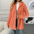 thumbnail image 1 of Women's Mid Length Plush Jacket, Zip Front Hooded Coat with Embossed Pattern, Short Pile Fleece Outerwear, Soft Textured Casual Top, Long Sleeve Everyday Wear Orange XL, 1 of 10