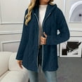 thumbnail image 1 of Women's Mid Length Plush Jacket, Zip Front Hooded Coat with Embossed Pattern, Short Pile Fleece Outerwear, Soft Textured Casual Top, Long Sleeve Everyday Wear Navy XL, 1 of 10