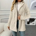 thumbnail image 1 of Women's Mid Length Plush Jacket, Zip Front Hooded Coat with Embossed Pattern, Short Pile Fleece Outerwear, Soft Textured Casual Top, Long Sleeve Everyday Wear Beige L, 1 of 10
