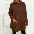 thumbnail image 1 of Women's Mid-Length Plush Sweatshirt, Double-Sided Fleece Pullover with Pockets, Crew Neck Casual Long Sleeve Top, Soft Warm Layering Piece, Autumn Winter Comfort Wear Brown S, 1 of 9