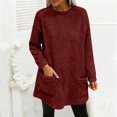 thumbnail image 1 of Women's Mid-Length Plush Sweatshirt, Double-Sided Fleece Pullover with Pockets, Crew Neck Casual Long Sleeve Top, Soft Warm Layering Piece, Autumn Winter Comfort Wear Red L, 1 of 9
