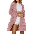 thumbnail image 1 of Women's Mid-Length Shaggy Cardigan, Soft Plush Open Front Coat, Fuzzy Fall Winter Jacket, Loose Fit Outerwear, Cozy Lounge Layer Pink M, 1 of 2