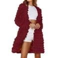 thumbnail image 1 of Women's Mid-Length Shaggy Cardigan, Soft Plush Open Front Coat, Fuzzy Fall Winter Jacket, Loose Fit Outerwear, Cozy Lounge Layer Wine XXXL, 1 of 2